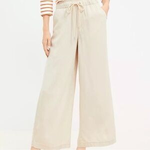 NWT LOFT XL Khaki Wide Leg 100% Lyocell Drawstring Trousers